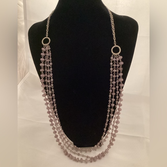 Long multiple rows metallic and beads necklace - Picture 1 of 5